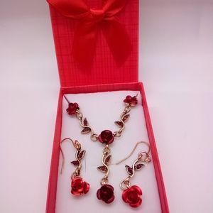 Necklace and earring set. Red roses.NWT